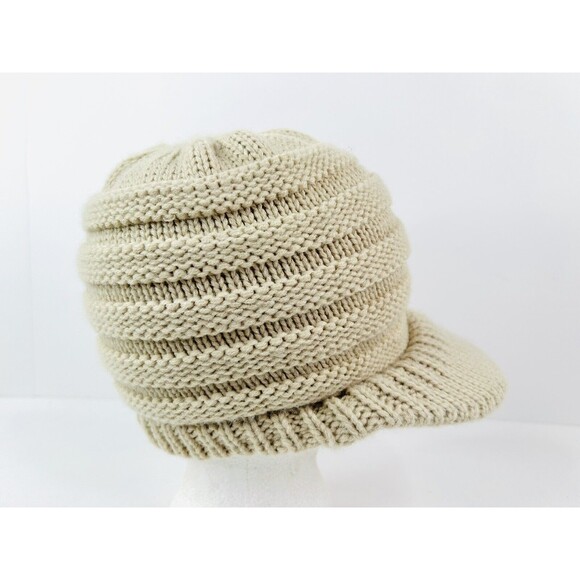 C. C. Beanie Women’s One Size Beige Chunky Knit Brim Cap Hat Outdoor Winter - Picture 4 of 7